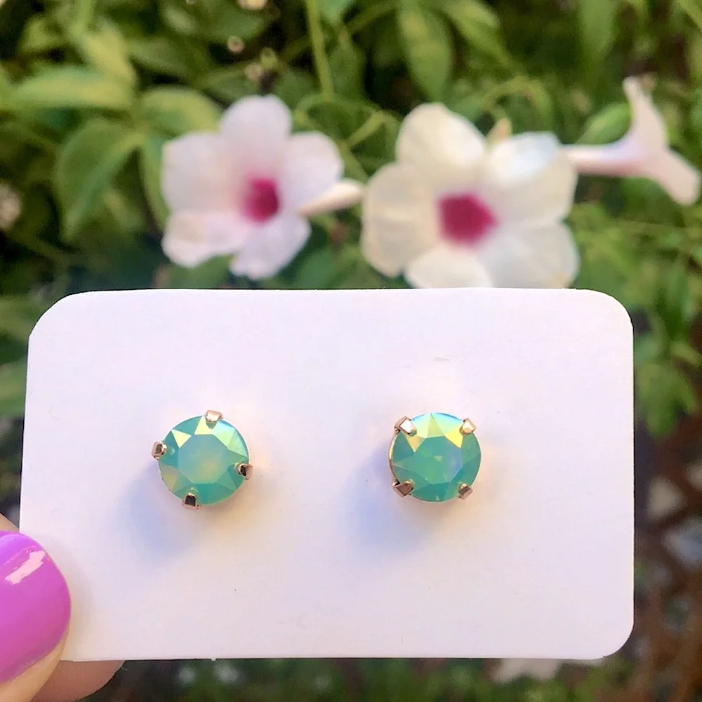 Pacific Green Opal Aurora Borealis Crystal Stud Earrings